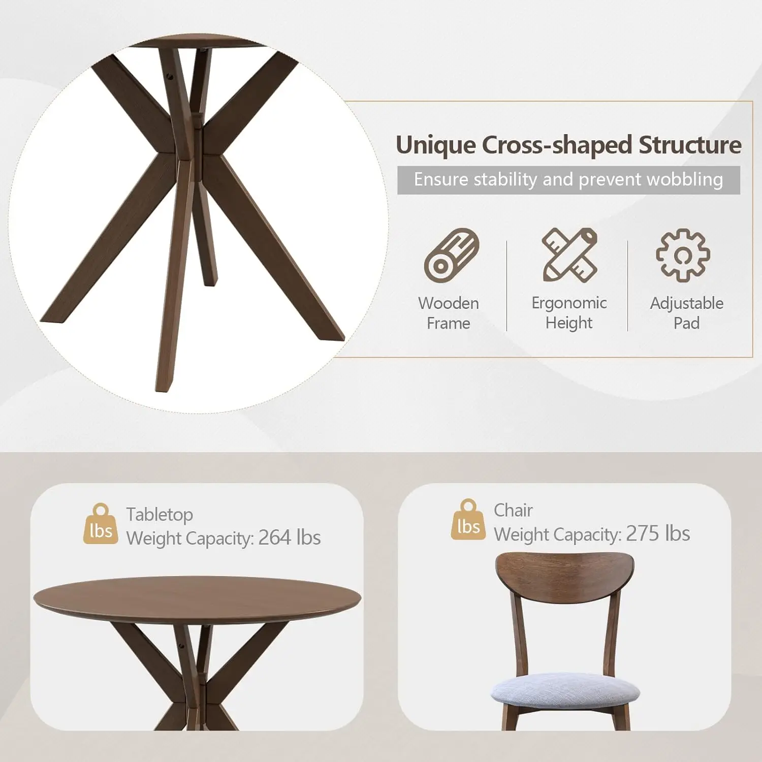 طقم طاولة طعام وكرسي مكون من 3 قطع من Giantex، طقم طاولة مطبخ خشبية، طاولة مطبخ مستديرة للمزرعة و2 شاي حجرة طعام مبطن #4