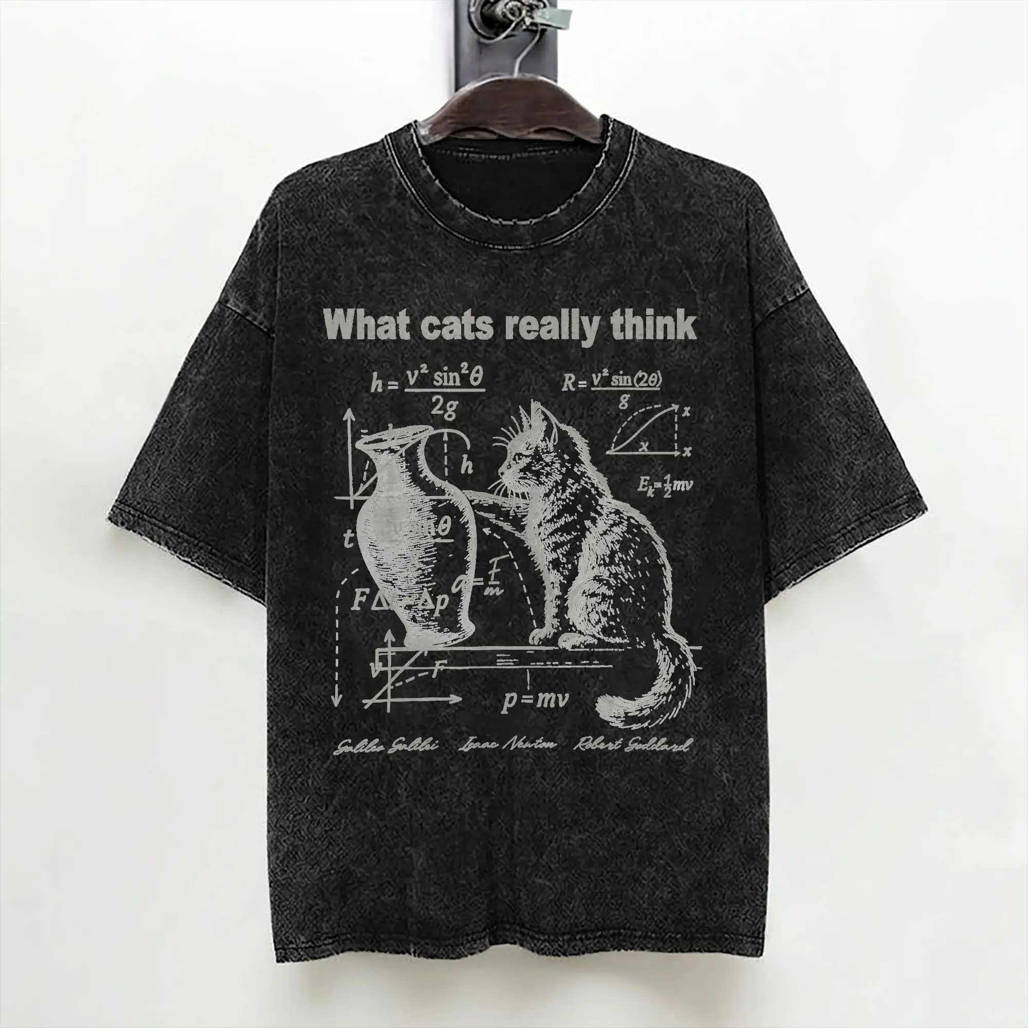 Washed T Shirt What Cat Really Think Hip Hop Vintage T-Shirts Oversize  Streetwear 100% Cotton Printed Tops Tees for Men Women