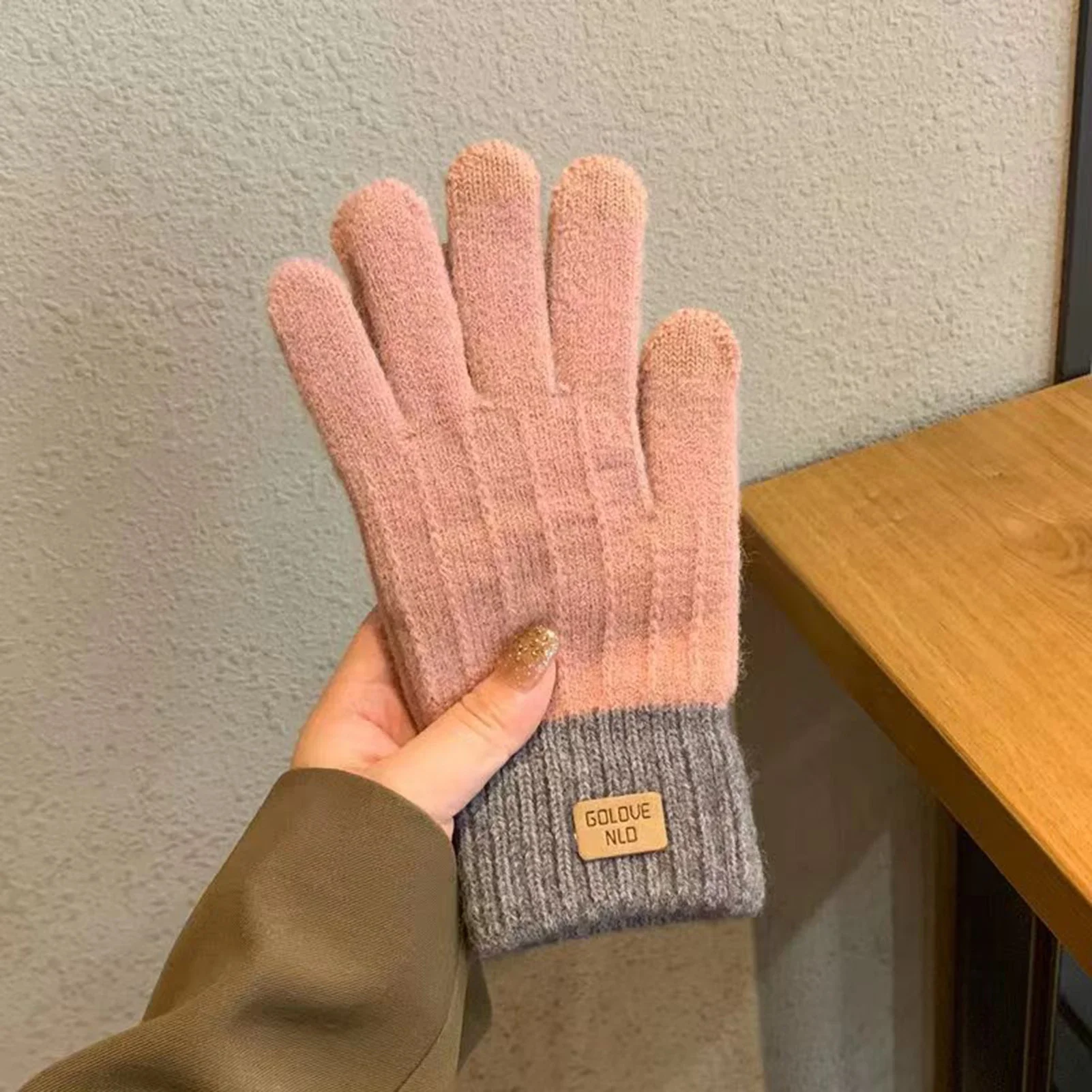 Damen-Zopfmuster-Handschuhe, warme, mit Fleece gefütterte Strickhandschuhe mit Touchscreen, für Frauen und Mädchen, Wintergeschenk