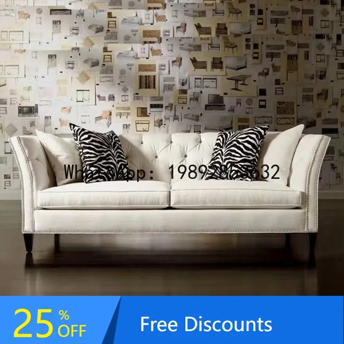 CZ American Style Leather Sofa Postmodern Minimalist Small Apartment Living Room Soft Sofa Set Simple American Style Button Sofa