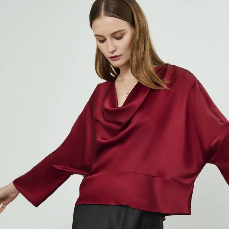 Birdtree, OEKO-TEX, 19MM 100% Silk Blouse, Women Swinging Collar Tops, Long Sleeve, Commuting, 2026 Autumn Shirt T5D209JF