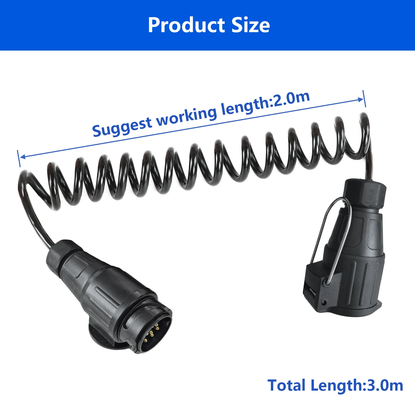 13 pin to 13 pin Trailer Curly Extension Cable Lead  Male To Female Wire Plug Socket Towing Conversion Adapter 3m