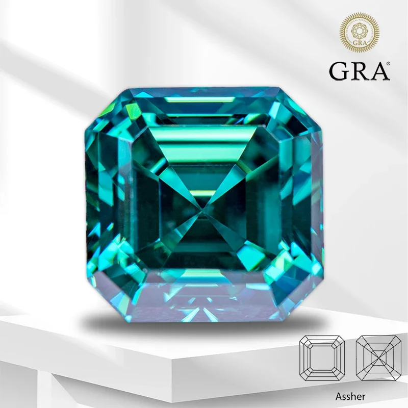 

Moissanite Stone Emerald Green Asscher Cut For Pass Diamond Tester Top Charms Jewelry Making Ring Materials With GRA Certificate