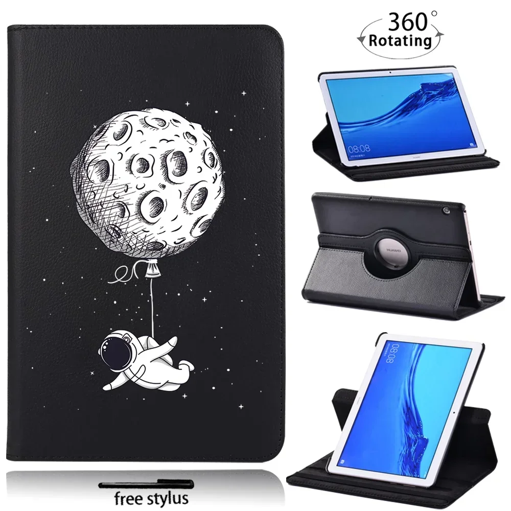 

Pu Leather Tablet Case for Huawei MediaPad T3 10 9.6 Inch/T5 10 10.1 Inch 360 Rotating Bracket Protective Cover + Stylus