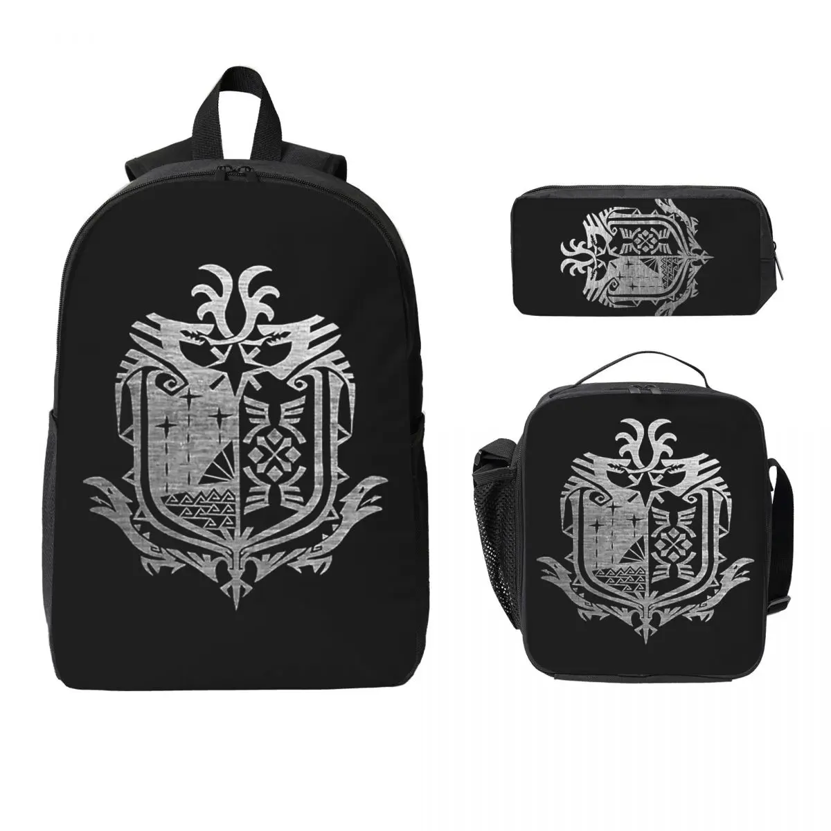 Monster Hunter World Backpack Student Boys Girls BookBag School Bag Laptop Shoulder Bags 3ps Insulated Lunch Bag Pencil Case