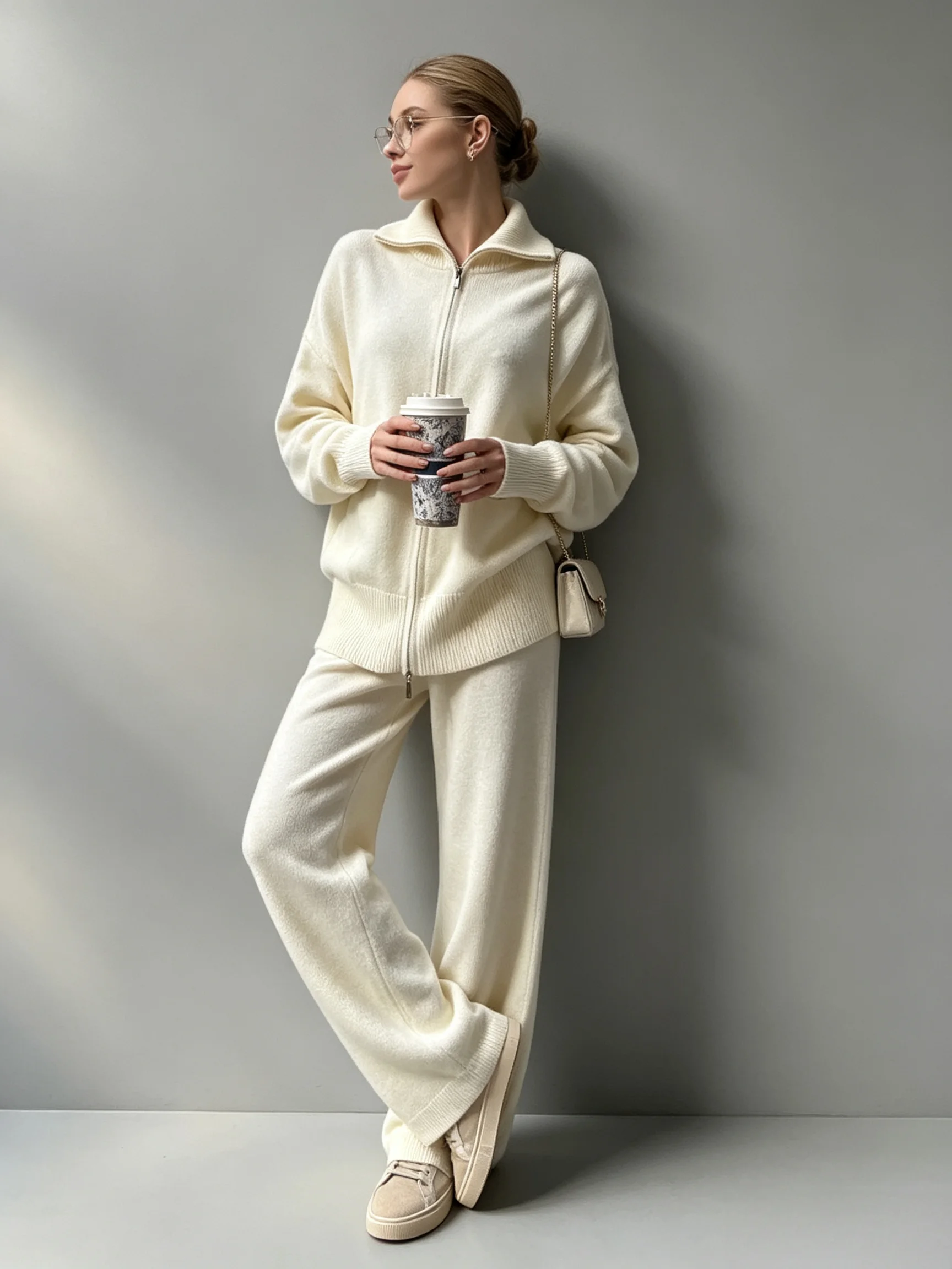 Bornladies Women's Casual Wear Two-piece Set 2026 New Series Zipper Loose Cardigan and Pants Set Suitable for Daily Street Wear