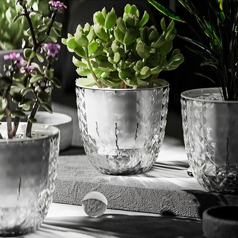 Automatic Watering Flower Pot Clear Auto Watering Planter Pots for Lazy Gardeners And Busy Plant Enthusiasts Y4QC