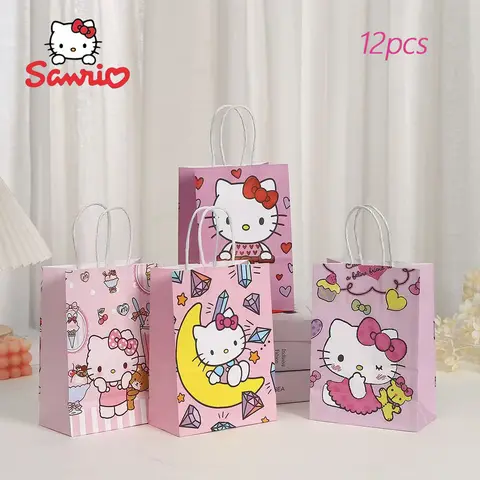 12pcs Sanrio Hello Kitty birthday party gift bags, Hello Kitty candy bags, Hello Kitty birthday party supplies and decorations