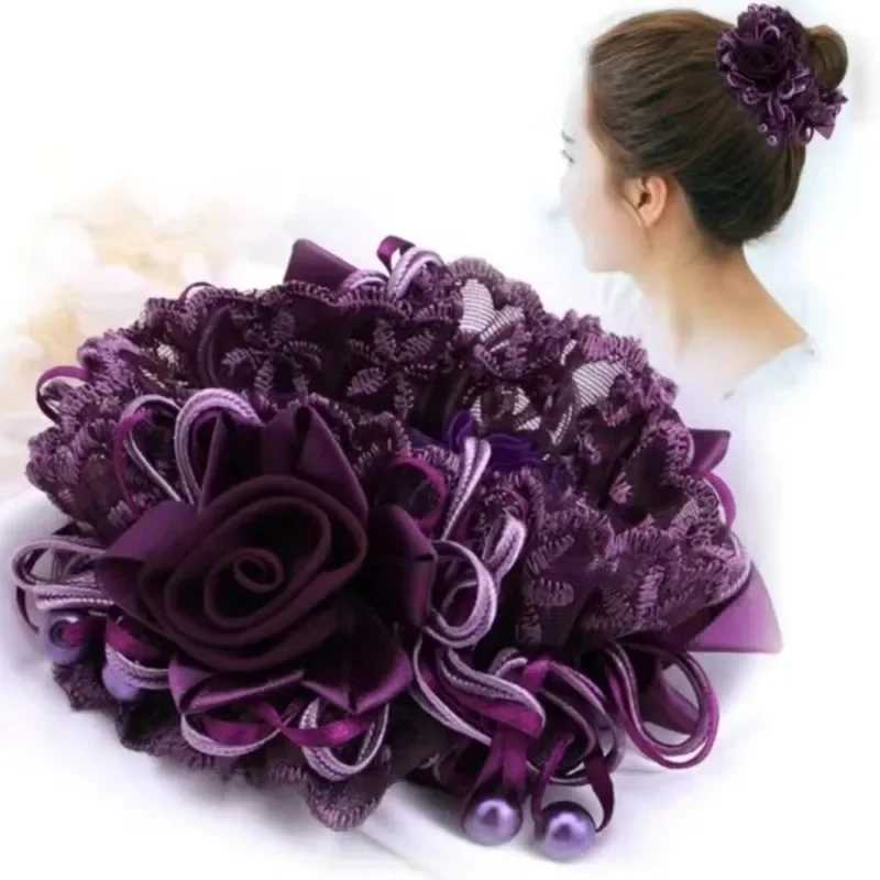 Korean Style Lace Big Head  Flower Rubber Band Large Intestine Hair Band Updo  Hair Elastics  Girls Items  hair ties