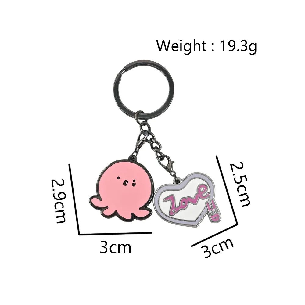 Niedlicher rosa Oktopus-Schlüsselanhänger, herzförmiger Liebesanhänger, Kawaii-Tier-Metall-Schlüsselring, Y2K-Rucksack-Charm, Schmuckgeschenk für die Freundin. – Detail 3