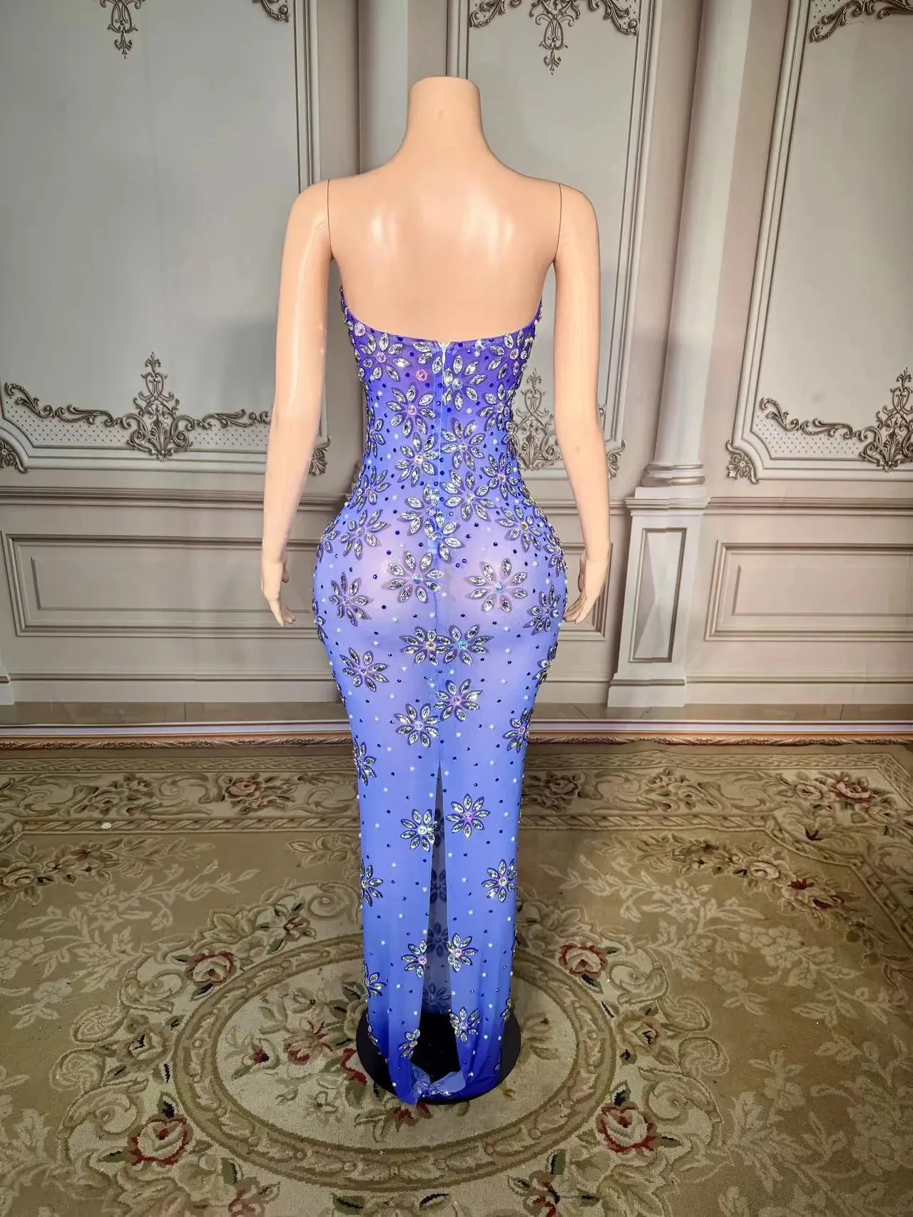 ZD Sequin Maxi Women's Evening Dress Birthday Party Gowns Pageant Rhinestone Prom Dress