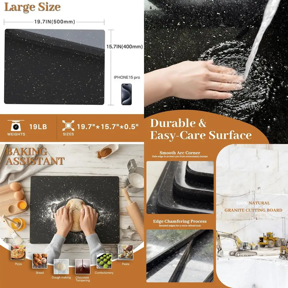 

Large 16x20 Inch Black Granite Pastry Board with Anti-Slip Base for Kitchen and Dough Preparation