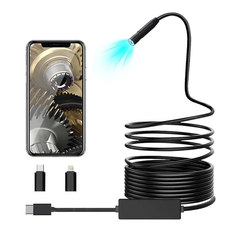 Endoscope Camera With Lights IP67 Waterproof Pipe Inspection Snake Camera for Android IOS
