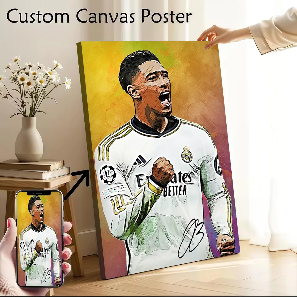Affiche sur toile personnalisable avec photos de la célébration de Jude Bellingham au Real Madrid, peinture sur toile pour décoration murale moderne de la maison
