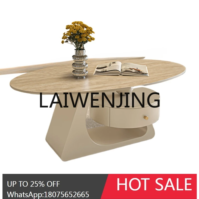 RWJ Oval Stone Plate Coffee Table Small Apartment Senior Designer Misty Cream Style