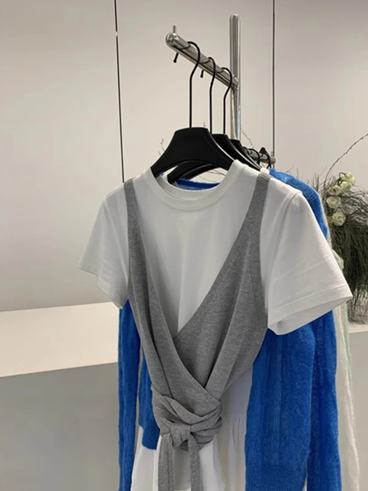 

ay V-Ne Strapl Knitted Vest Women's Summer Thin Design Sensation Small ence Outerwear Svel Top