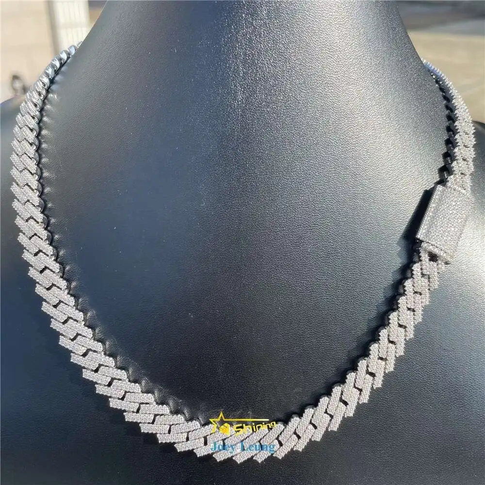 Luxury Hip Hop Jewelry Real Gold Plating Silver Necklace Moissanite Cuban Link Chain Iced Out.