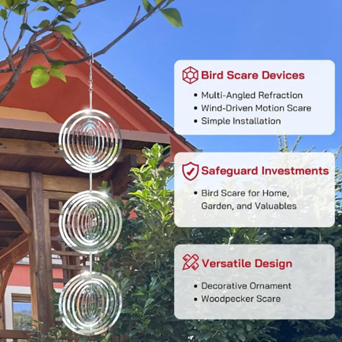 ABME New Bird Deterrents for Outside, Reflective 3D Stainless Steel Wind Spinners for Your House, Patio, Orchards