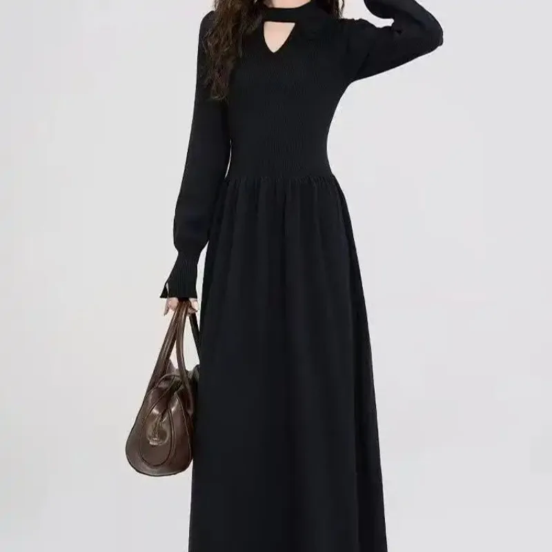 Nouvelle robe à manches longues avec manteau automne hiver taille minceur fond intérieur tricoté jupe longue