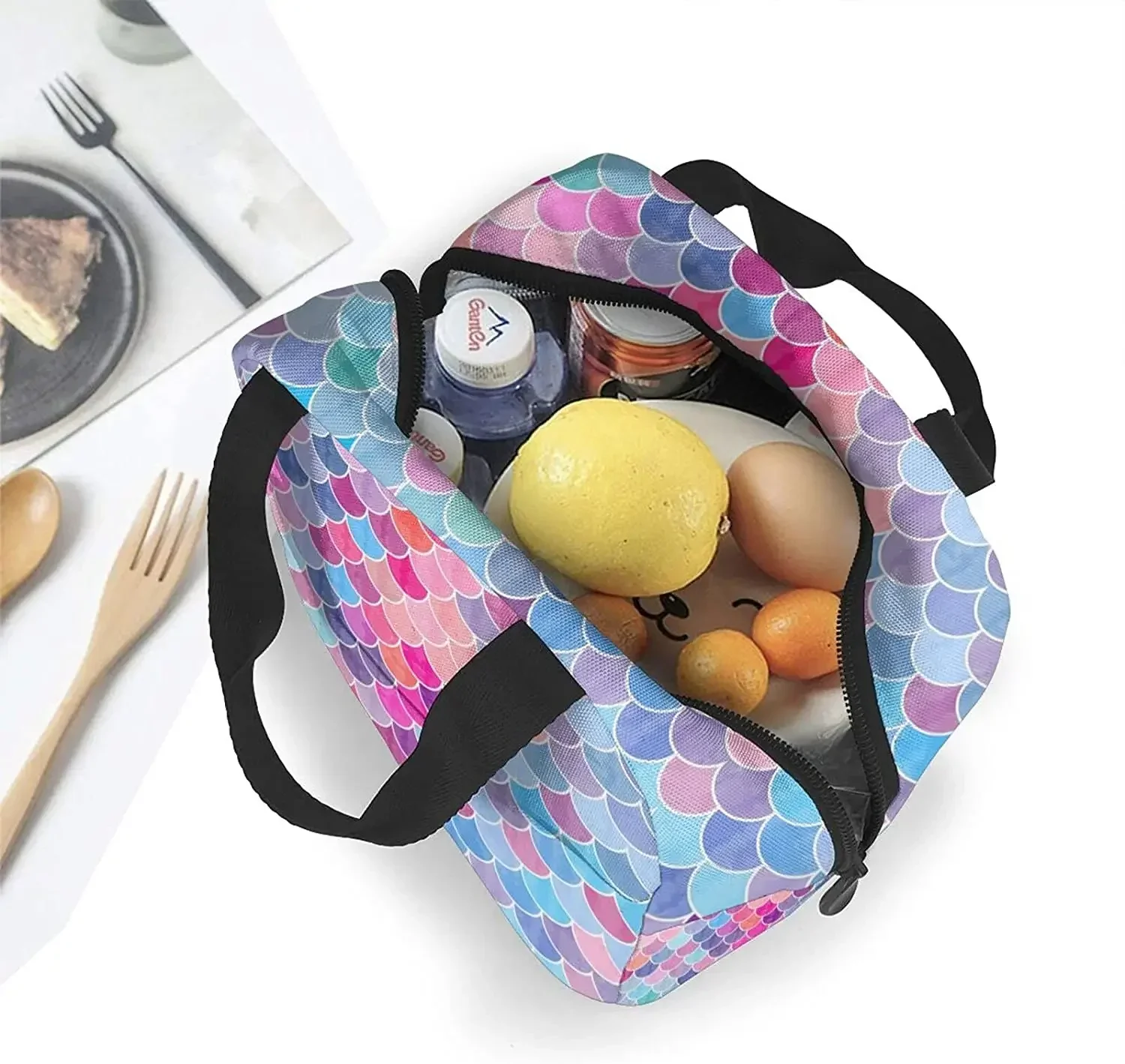 

Colorful Tail Lunch Bag for Women Insulated Cooler Tote Reusable Lunchbox with Front Pocket Large Containers Work Picnic Fishing