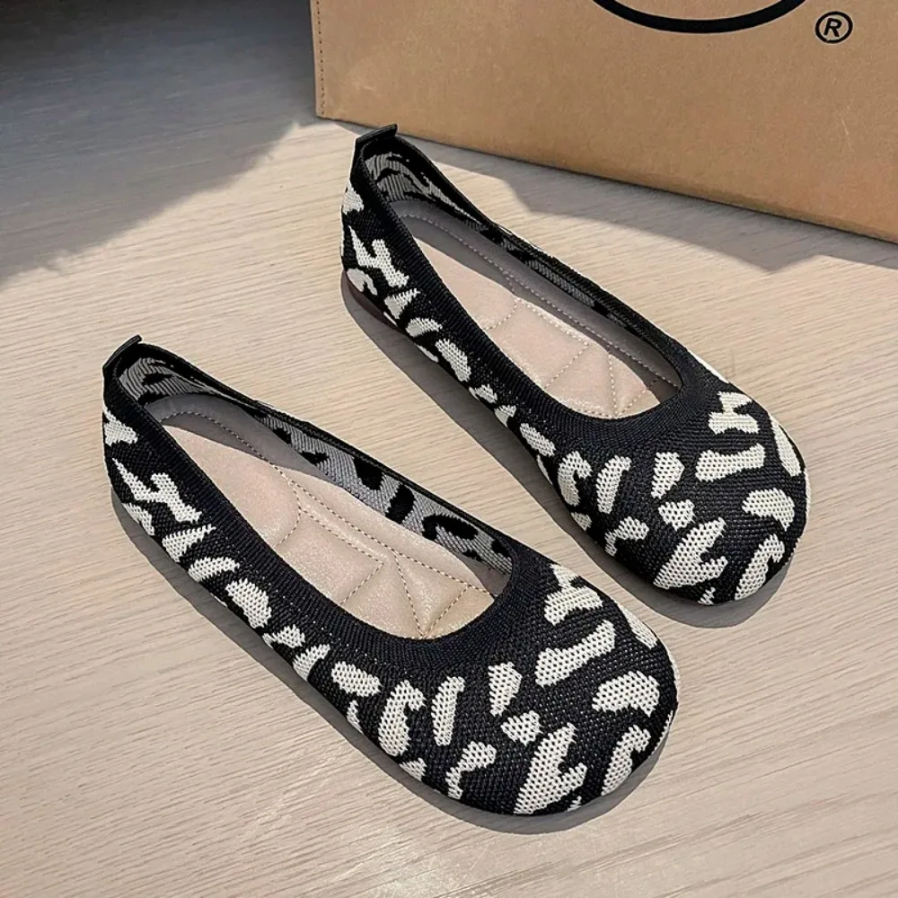 Summer Knit Ballet Flat Shoes Women Soft Slip-on Square Toe Work Flats Women Walking Shoes Comfortable Casual Barefoot loafer