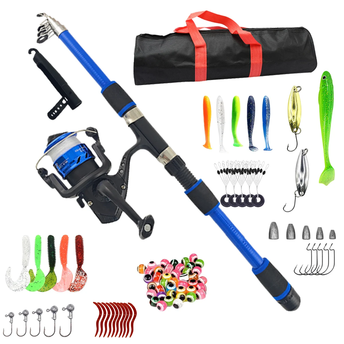 41/77 pcs Complete Beginner Fishing Rod Set Assorted Bait Lu