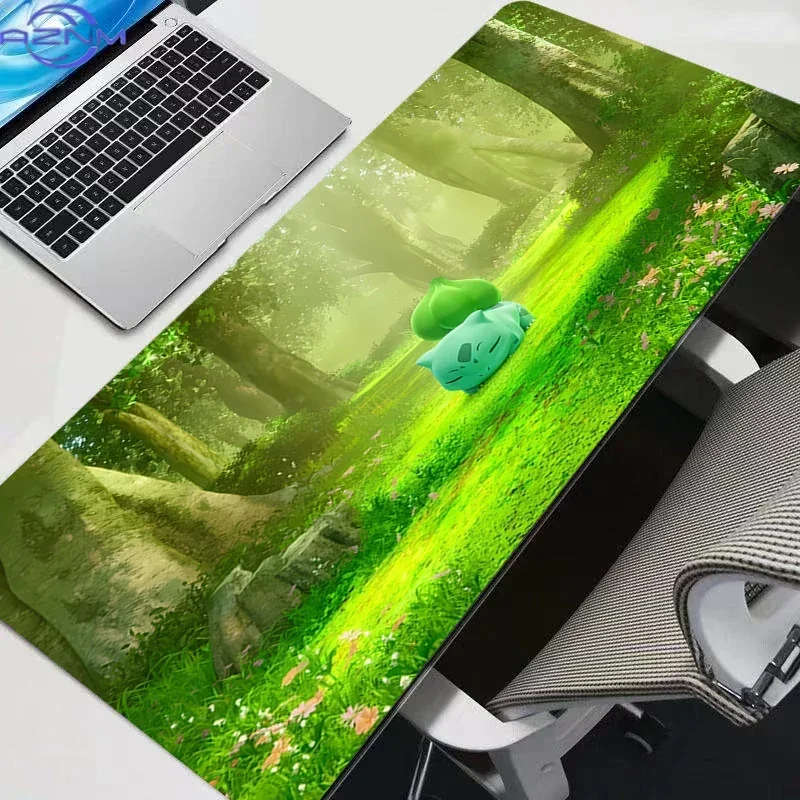 Sunny Green Forest Meadow Sleeping Green Seed Cartoon Creature Nature Scenery Mouse Pad Rubber Non Slip Desk Mat for Gaming Deco