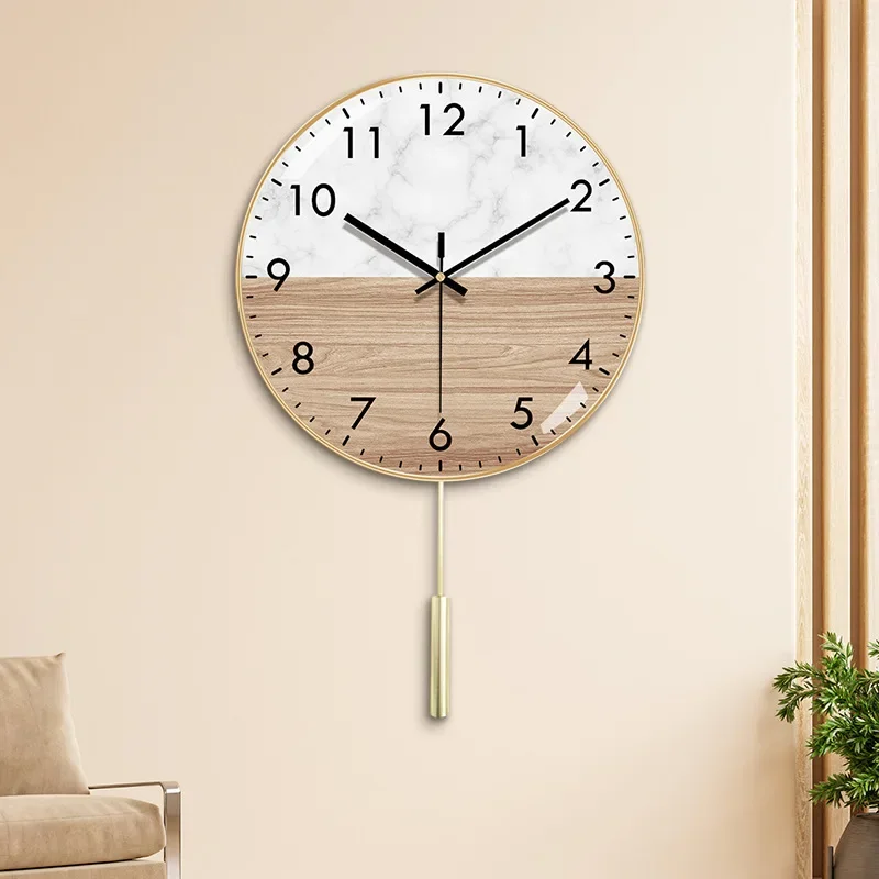 

Modern Design Minimalist Woodgrain Pendulum Creative Living Room Fashion Home Decoration Silent Pendulum Clock