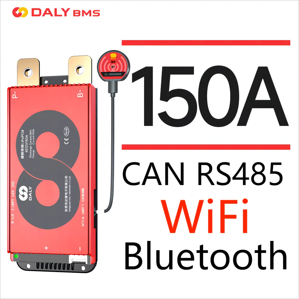 DALY BMS 2024 Best WiFi Bluetooth 150A CAN Lifepo4 3.2V 16S 48V BMS For battery pack 4S 12V 8S 24V To inverter energy storage