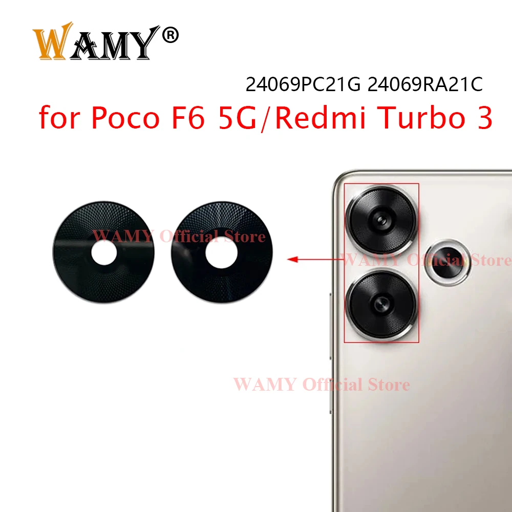 WAMY Rear Back Camera Glass Lens Cover Replacement for Xiaomi POCO F6 5G Redmi Turbo 3 with Sticker