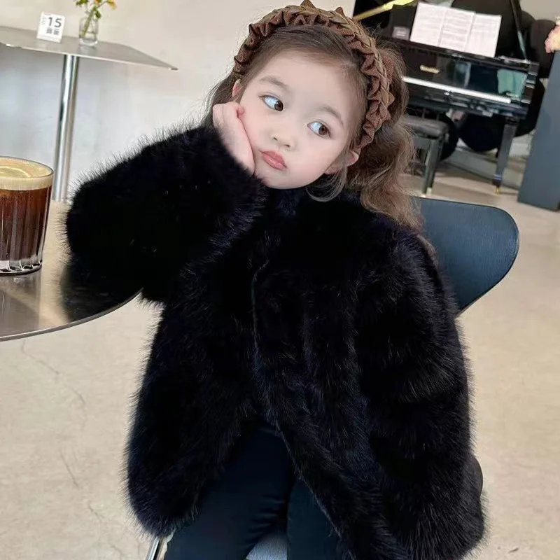 

3-8Y Autumn Winter Children Fur Coat Girls Jackets Stylish Korean Baby Solid Color Kids Top