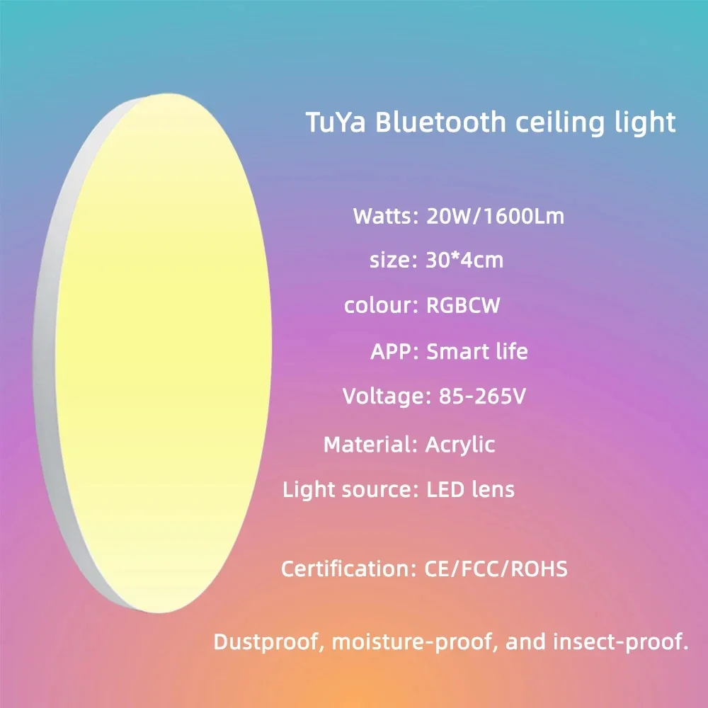 Tuya Bluetooth LED Ceiling Light Round Dimmable Ceiling Lamp Flush Mount Ceiling Light for Kitchen Bedroom Living Room Lighting