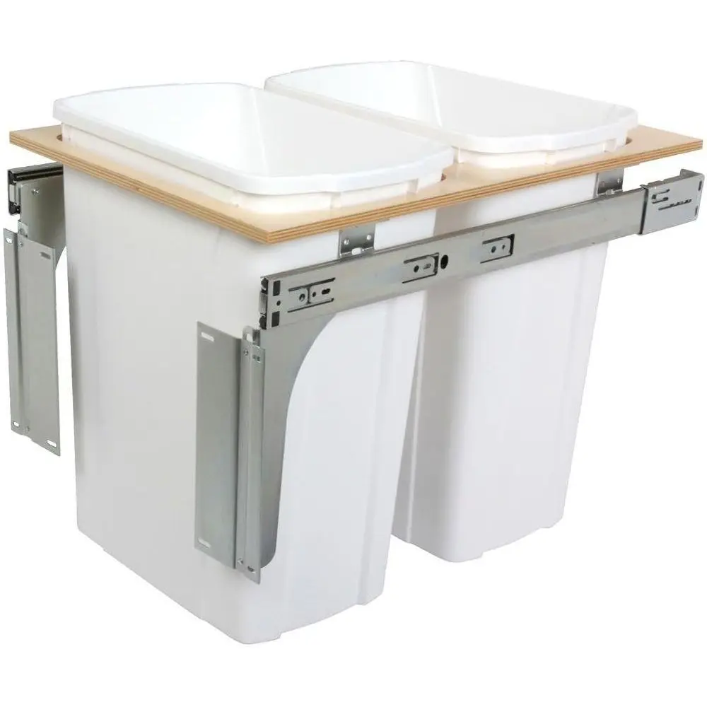 

18 дюймов Высота x 15 дюймов Ш x 23 дюйма. Стальной контейнер D Steel для хранения внутри шкафа, 35 кварт. Двойной выдвижной мусорный бак с верхним креплением