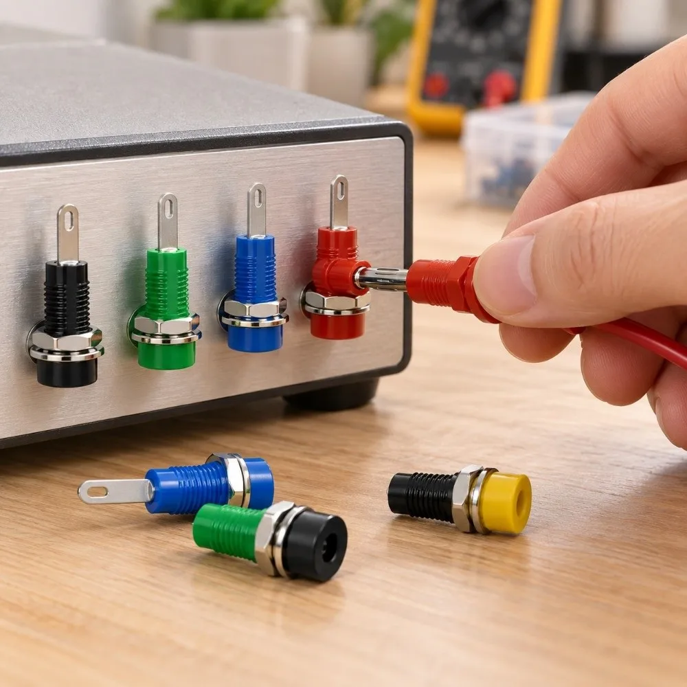 6pcs High Quality 2mm Banana Socket 24*7.3mm Copper/ABS Jack Electrical Connector 5Colors Binding Post Nut Banana Plug