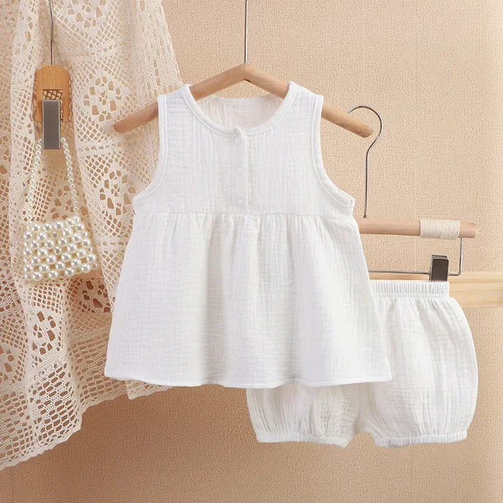 Fashion Children Girls Muslin Shirt and Shorts Set Casual Loose Shorts Sets for Kids Summer 0-5Years Two-piece Suit