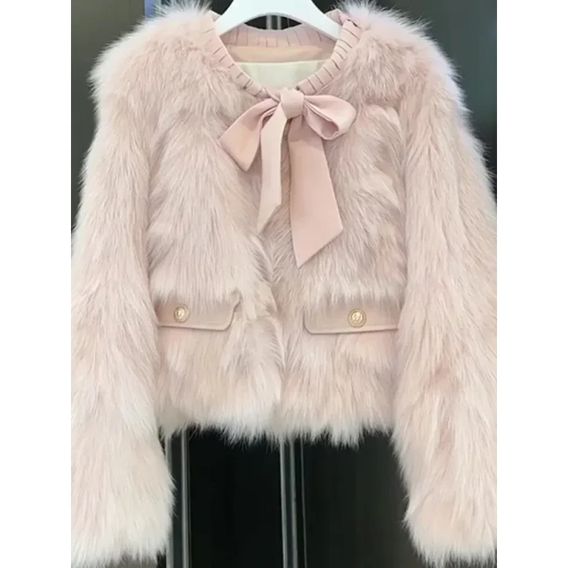 Autumn Winter Pink  Fur ort Coat Women's Faionable Eco-friendly Tassel Design Anti-aging Fluffy Top Commute Sle