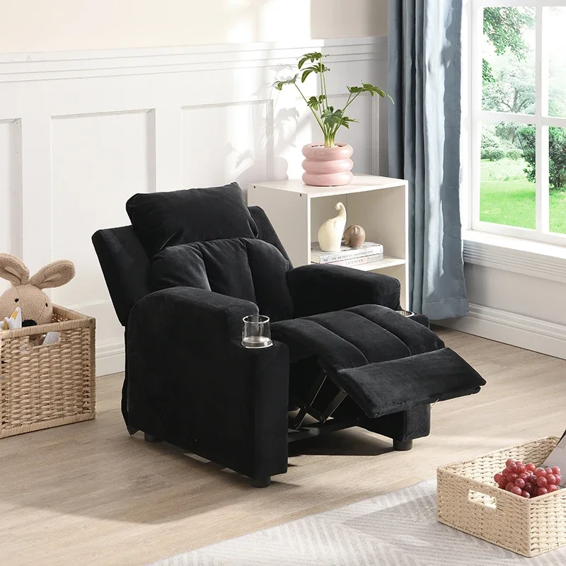 Chair,Upholstered Couch with Two Cup Holder, Footrest, Backrest, Toddlers Velvet Recliner with Headrest and Footrest