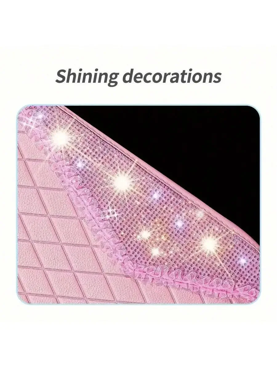 

Pink PVC Leather Car Floor Mats With Artificial Diamonds Shining Decorations Waterproof Anti Slip Universal