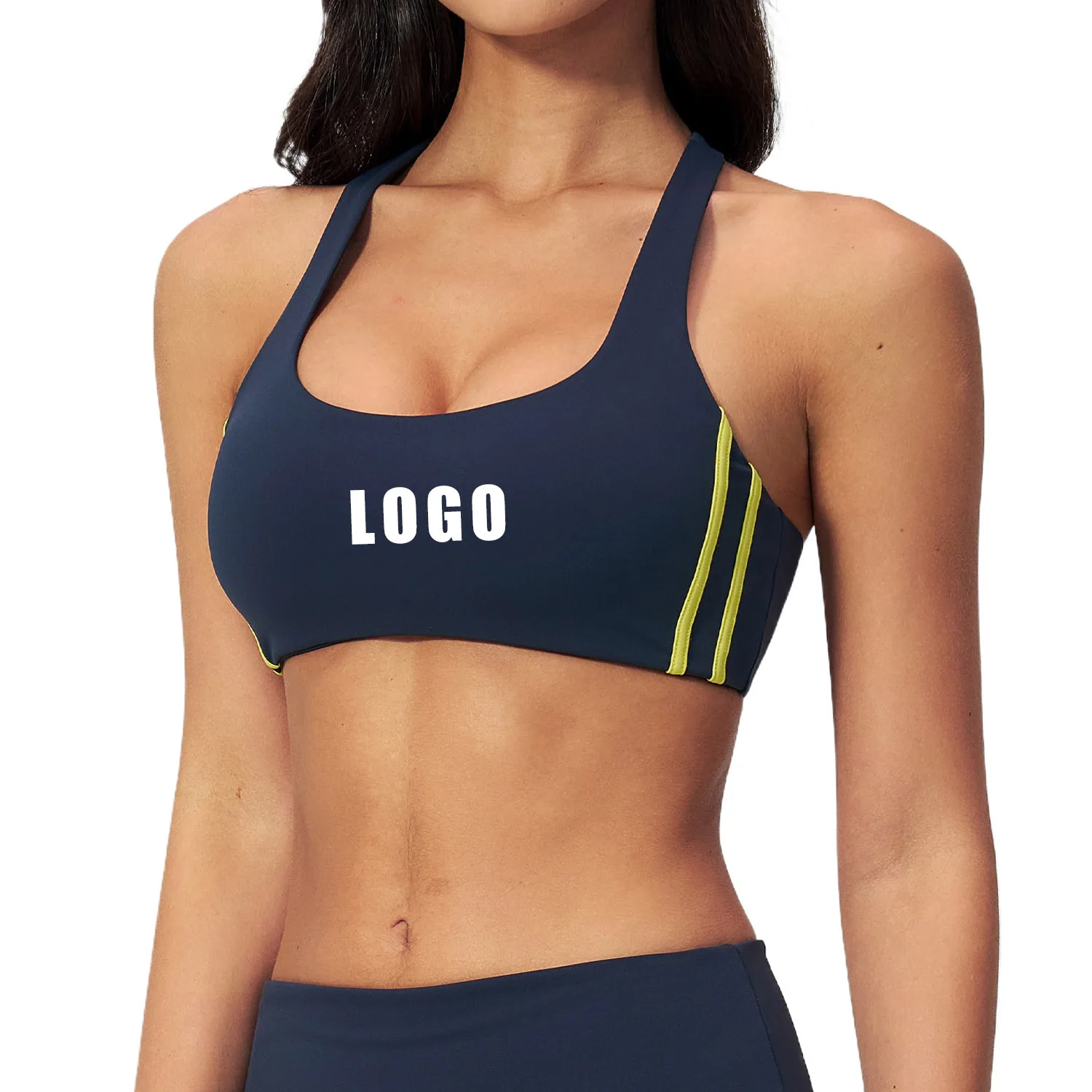 Custom LOGO Women's Striving for color Yoga Bra Naked Neck Shockproof High Strength Yoga Top Fitness Vest