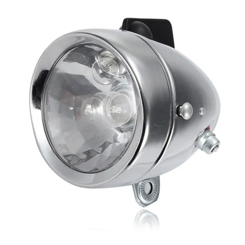 NEW HOT In Stock-Bicycle Light  Bike Retro Front Fog Light  LED Metal Chrome Bike Lamp Vintage Bicycle Accessories Silver
