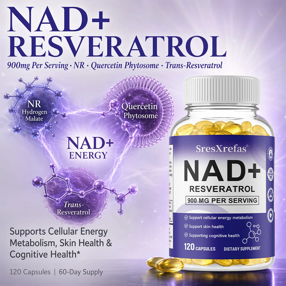 NAD+ Capsules 500mg, Trans-Resveratrol & Quercetin, Support Skin Cell Health, Energy & Antioxidant, Anti Aging, Vegetarian