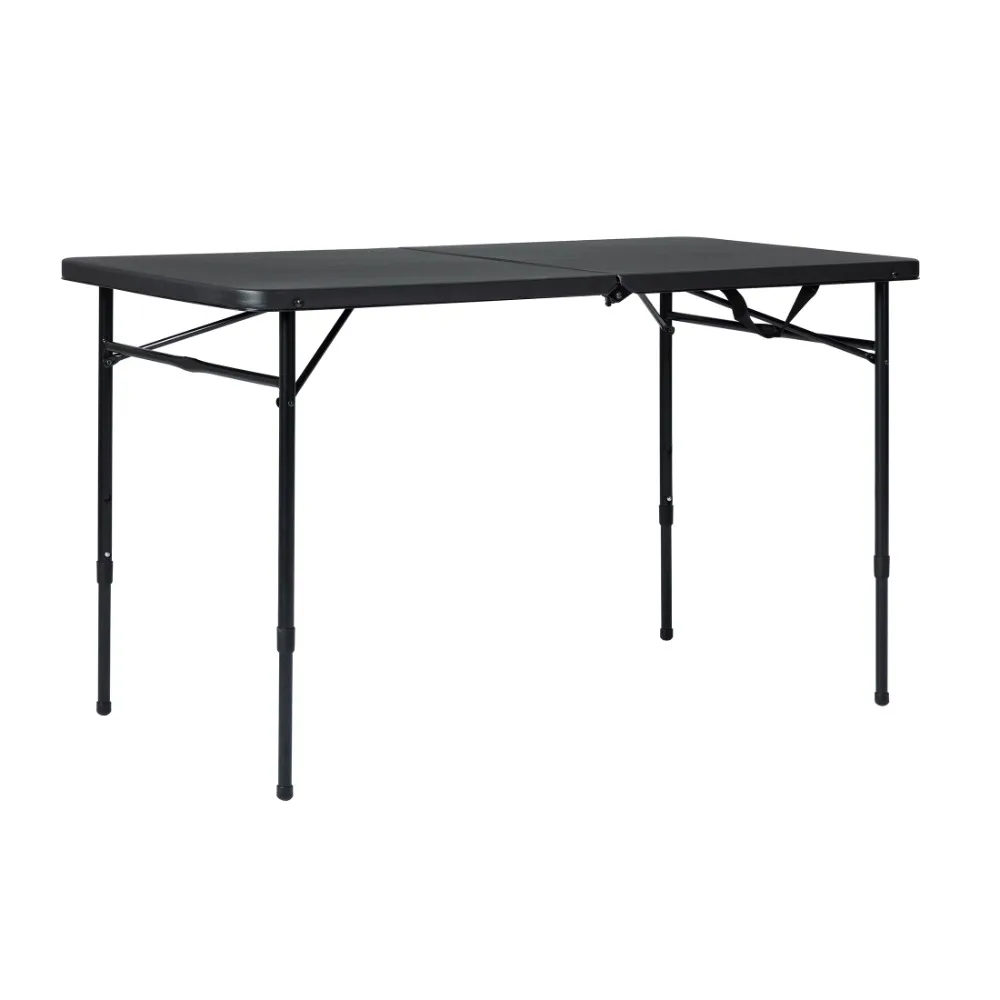 

4 Foot Fold-in-Half Adjustable Folding Table, Rich Black Outdoor Furniture Small Table