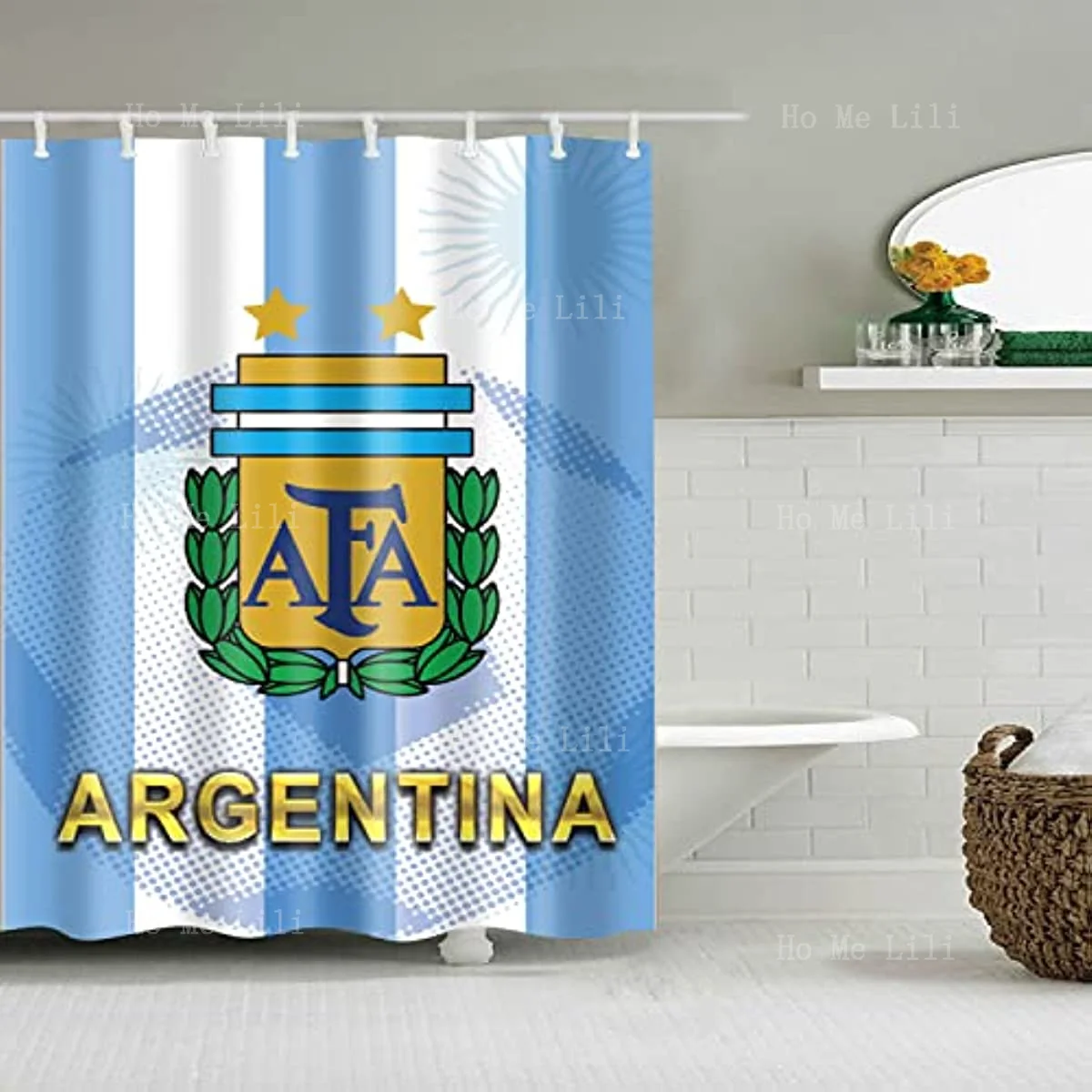 Argentina Home Blue Soccer Football Fan Sports Bathroom Decorations Shower Curtain Waterproof