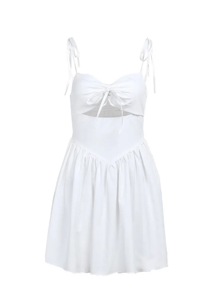 Articat Sexy Sleeveless Satin Hollow Dress For Women 2024 Summer New Wrapped Hip Dress Fashionable Elegant Slim Pleated Dress