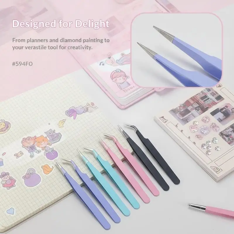 Precision Craft Tweezers Macaron Color Soft Grip Firm Jaw Anti-slip for Sticker Craft Resin Making Hobbyist Use