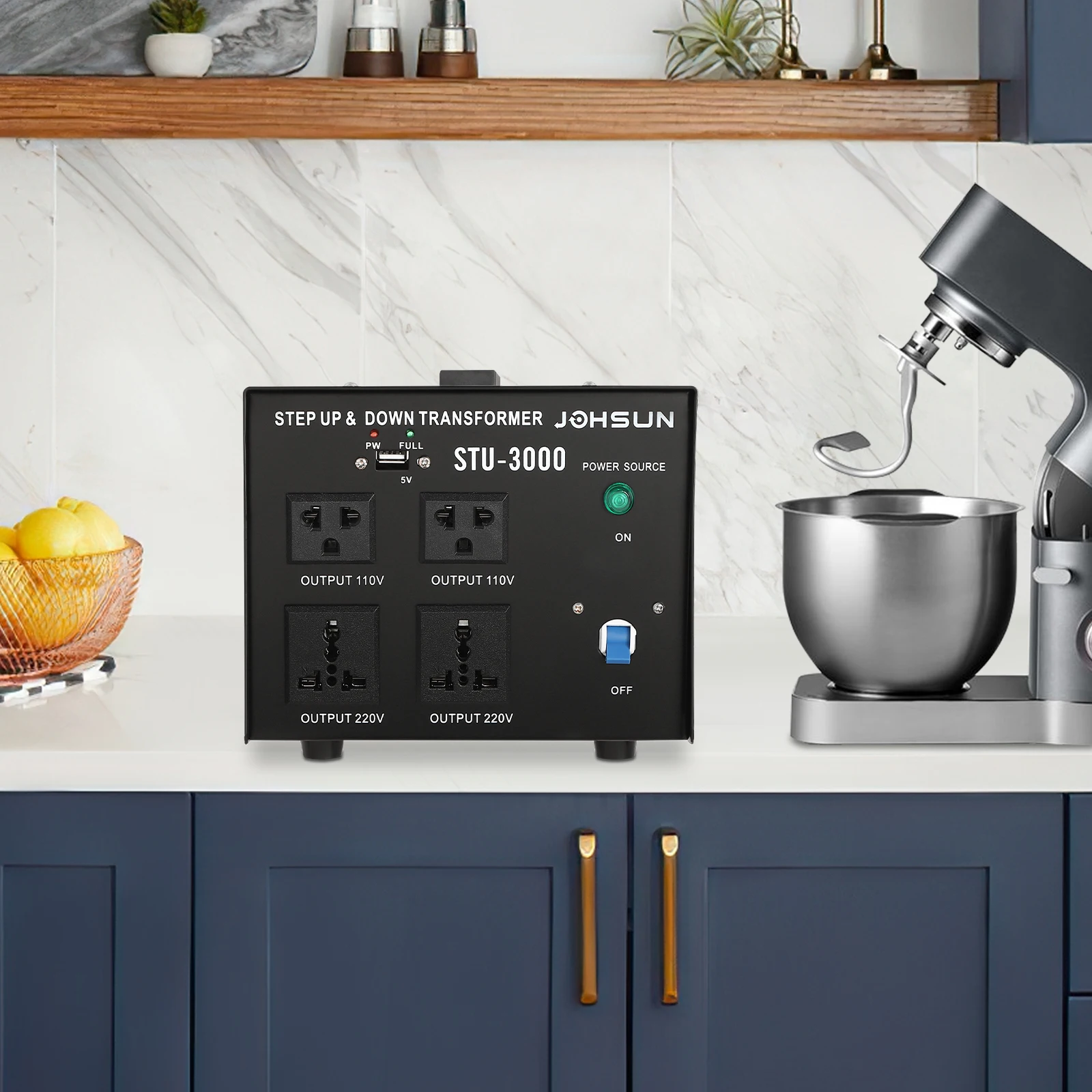 

3000 Watt Iron Voltage Converter Transformer - 110V/220V Dual Conversion 5V USB/110V/220V Output - Home Use Power Converter