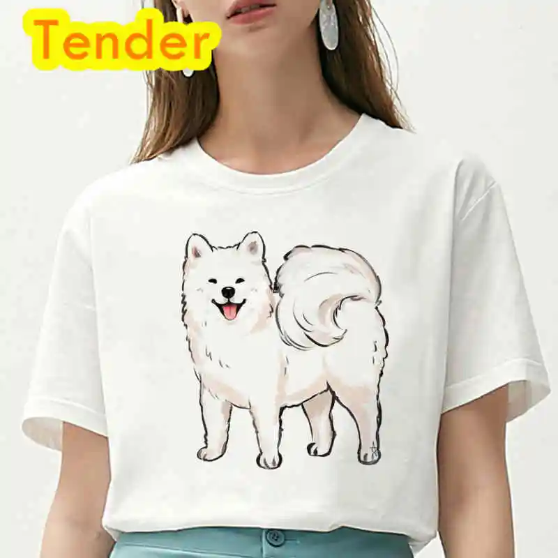 Kawaii Samoyed Dog T Shirt O Neck Women Summer Short Sleeve Tee Shirt Funny Animal Dogs Tshirt Female Harajuku Woman Clothes