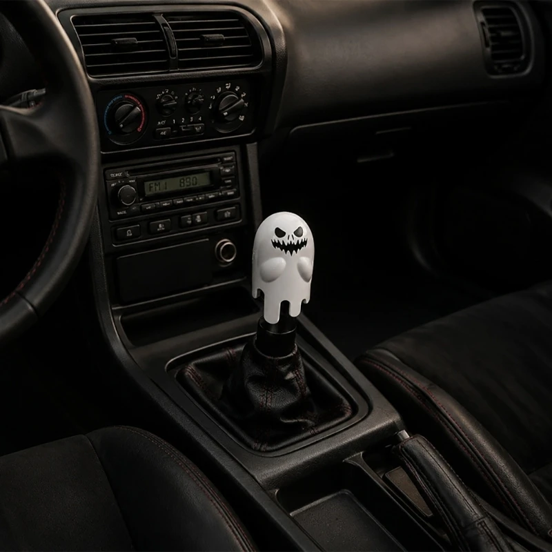 Novelty Car Gear Lever Knob Spirit Figure Design, White Black Threaded Decorative Handle for Console Styling and Cabin Accent