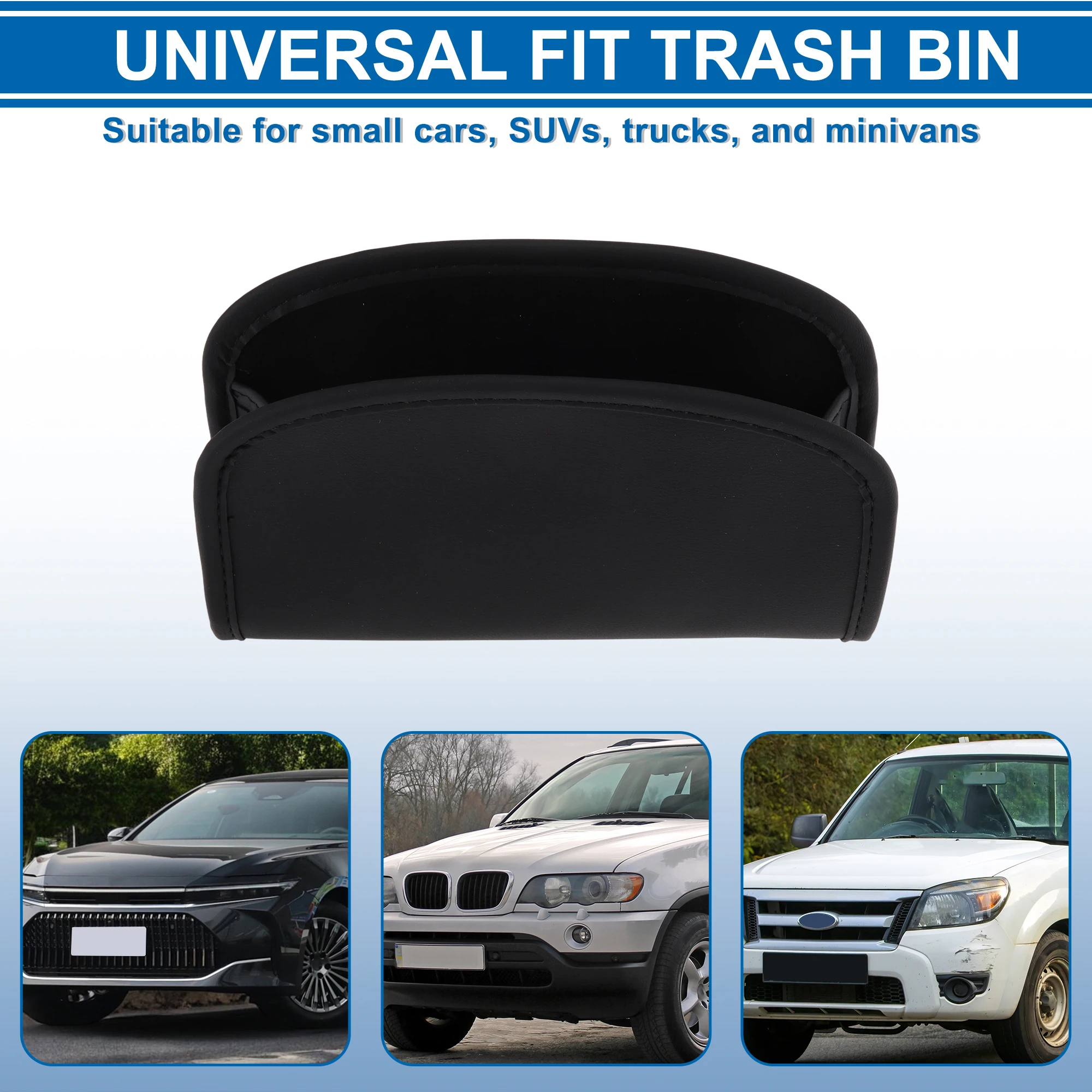 X Autohaux Adhesive Auto Car Trash Can Semicircle Bin Faux Leather 1 Pc Universal Garbage Storage Box Car Interior Accessories