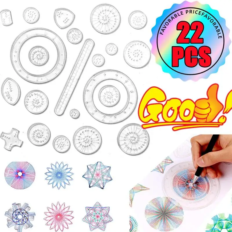 

1-22 шт. забавный набор игрушек для рисования спирографом, блокирующие шестерни и колеса, геометрическая линейка, аксессуары для рисования, креативные образовательные